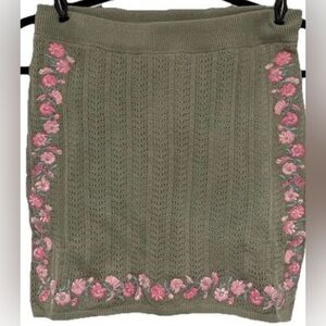 Sage Green Crochet Knit Mini Skirt Floral Coquette‎ Fairycore Sz Small